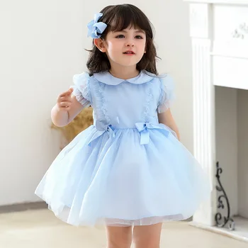 21 Vasaros Mergaitės ispanijos Suknelės Kūdikių Medvilnės Tinklelio vientisos Spalvos Pricess Vestidos Vaikų Drabužių Šalies Stiliaus