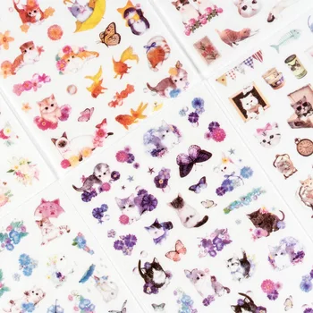 6 vnt./pak Japonų Stiliaus Kačių Gyvybės Dekoratyviniai Lipdukai, Kanceliarinės prekės Scrapbooking 