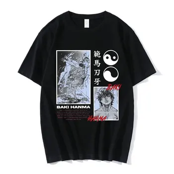 Anime Baki The Grappler T-shirt Manga Hanma Yujiro Trumpas Rankovės marškinėliai Negabaritinių Vyrų Medvilnės Atsitiktinis Marškinėliai, Topai Streetwear