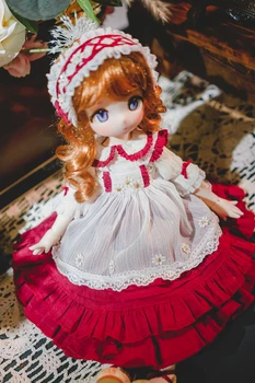 BJD doll drabužiai tinka 1/3 1/4 1/6 dydis bjd mergina, mielas, raudona ir balta princesė suknelė tiktų lėlės priedai (keturi taškai)
