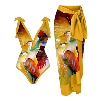 Derlius V-Kaklo Spausdinti vientisas maudymosi kostiumėlis Nustatyti Monokini Seksualus Moterų Vasarą Plaukimas Kostiumas 2022 Prabanga Šortai Bourkini
