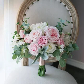 EillyRosia Romantiška Rožinė ir Balta Nuotakos Puokštė Nuotaka Kaimiškas Paskirties Bridesmaid, Vestuvių, turintis Gėlių Dirbtinis