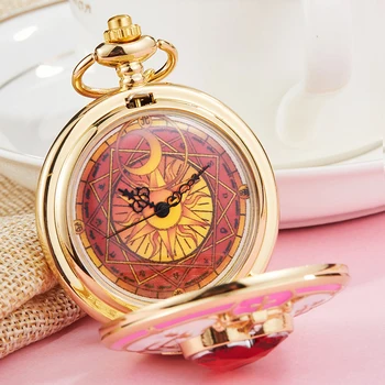 Japonijos Anime Aukso Kišenėje Žiūrėti Karoliai Star Rausva Brangakmenio Pakabukas Grandinės Laikrodis Moterims Magija Laikrodis Mergaitėms Dovanų