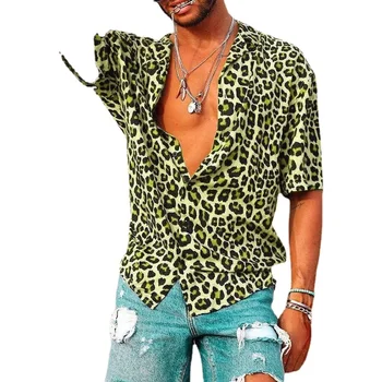 Mados Atsitiktinis vyriški trumpomis Rankovėmis Vasarą 2022 Naujas Leopard Print vyriški Marškiniai Top Marškinėliai Vyrams Mens Marškinėliai