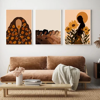 Moterų Įgalinimo Afrikos Saulėgrąžų Daisy Plakatas ir Spausdinimo Sienos Meno Nuotrauką Kambarį Namų Dekoro Juoda Oda Moteriai, be Rėmelio