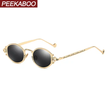 Peekaboo mens ovalo formos akiniai nuo saulės vyrams 2019 punk stiliaus raudona moterims saulės akiniai retro raundo aukso black metalo rėmelis, aukštos kokybės UV400