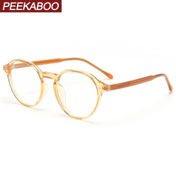 Peekaboo retro optiniai akinių rėmeliai moterų TR90 korėjos stiliaus turas acetatas akinius vyrams, aišku, objektyvas, skaidri oranžinė