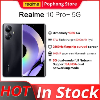 Realme 10 Pro+ 5G Mobiliojo Telefono 6.7 cm 2160Hz Lenktas Ekranas Dimensity 1080 67W SmartFlash mokestis 5000mAh 