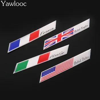 Yawlooc 3D Aliuminio Prancūzija Jungtinė Karalystė Italija Jungtinių amerikos valstijų vėliava Logotipas Automobilių lipdukas Emblemų Ženklelio lipdukai šonų Lipdukai