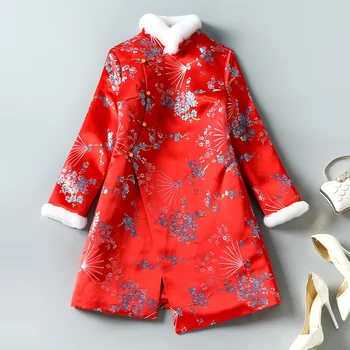 Žiemos Raudona Qipao Moterų Mados Derliaus Tirštėti Kinijos Tradicinės Elegantiškas Cheongsam Kinų Naujieji Metai Drabužiai, Vakaro Suknelės